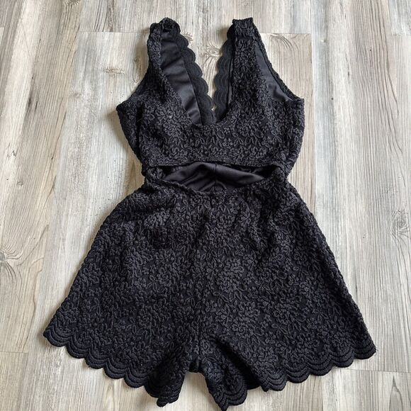 Audrey 3 + 1 Made In The USA Black Lace Short Romper Size Small - Picture 6 of 9